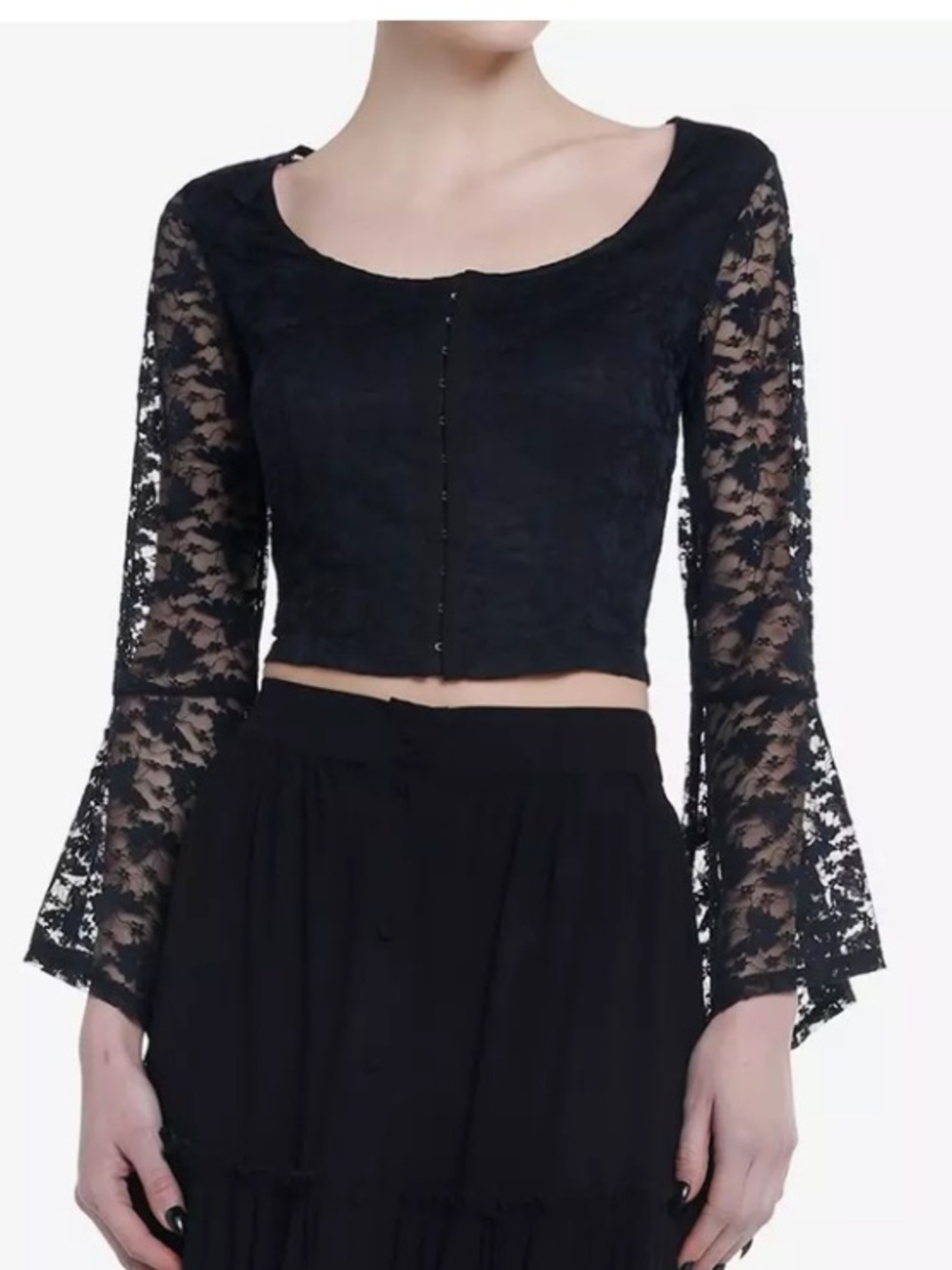 NWT Hot Topic Cosmic Aura Black Butterfly Lace Girls Bell Sleeve Top